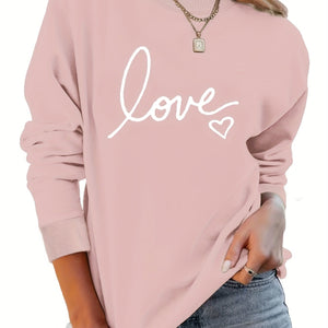 Heart & Love Print Pullover Sweatshirt, Casual Long Sleeve Crew Neck Sweatshirt, Women's Clothing - Patty's Porch by PBSD |Children's clothing and Dance wear | Jackson Tennessee