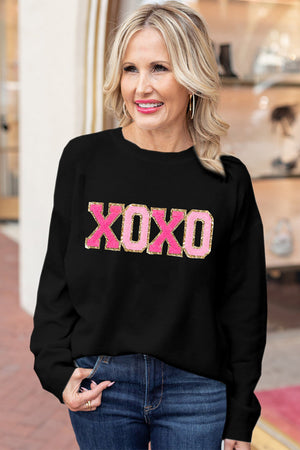 Black XOXO Glitter Print Round Neck Casual Sweater - Patty's Porch by PBSD |Children's clothing and Dance wear | Jackson Tennessee