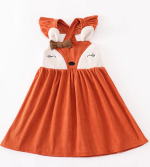 Orange corduroy fox girl dress - Patty's Porch by PBSD |Children's clothing and Dance wear | Jackson Tennessee