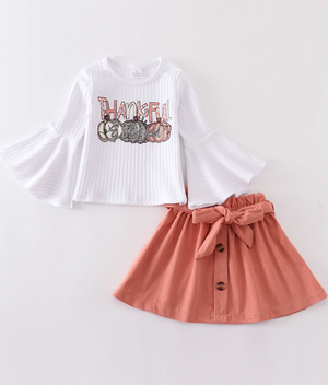 White thankful pumpkin girl skirt set - Patty's Porch by PBSD |Children's clothing and Dance wear | Jackson Tennessee