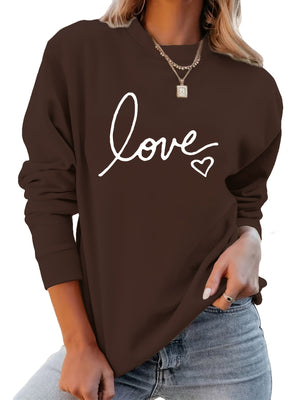 Heart & Love Print Pullover Sweatshirt, Casual Long Sleeve Crew Neck Sweatshirt, Women's Clothing - Patty's Porch by PBSD |Children's clothing and Dance wear | Jackson Tennessee