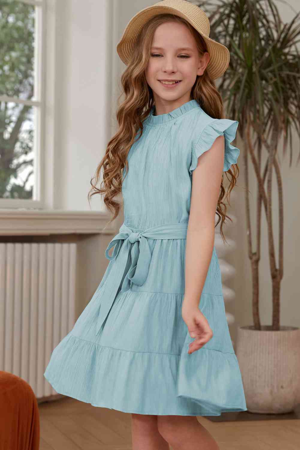 Frill Trim Tie Belt Tiered Dress - Patty's Porch by PBSD |Children's clothing and Dance wear | Jackson Tennessee